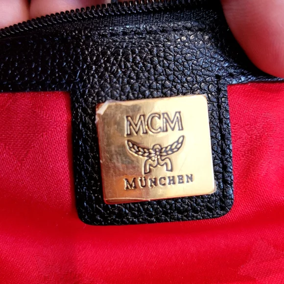 Authentic MCM Mini Leather Handbag with gold studs, vintage